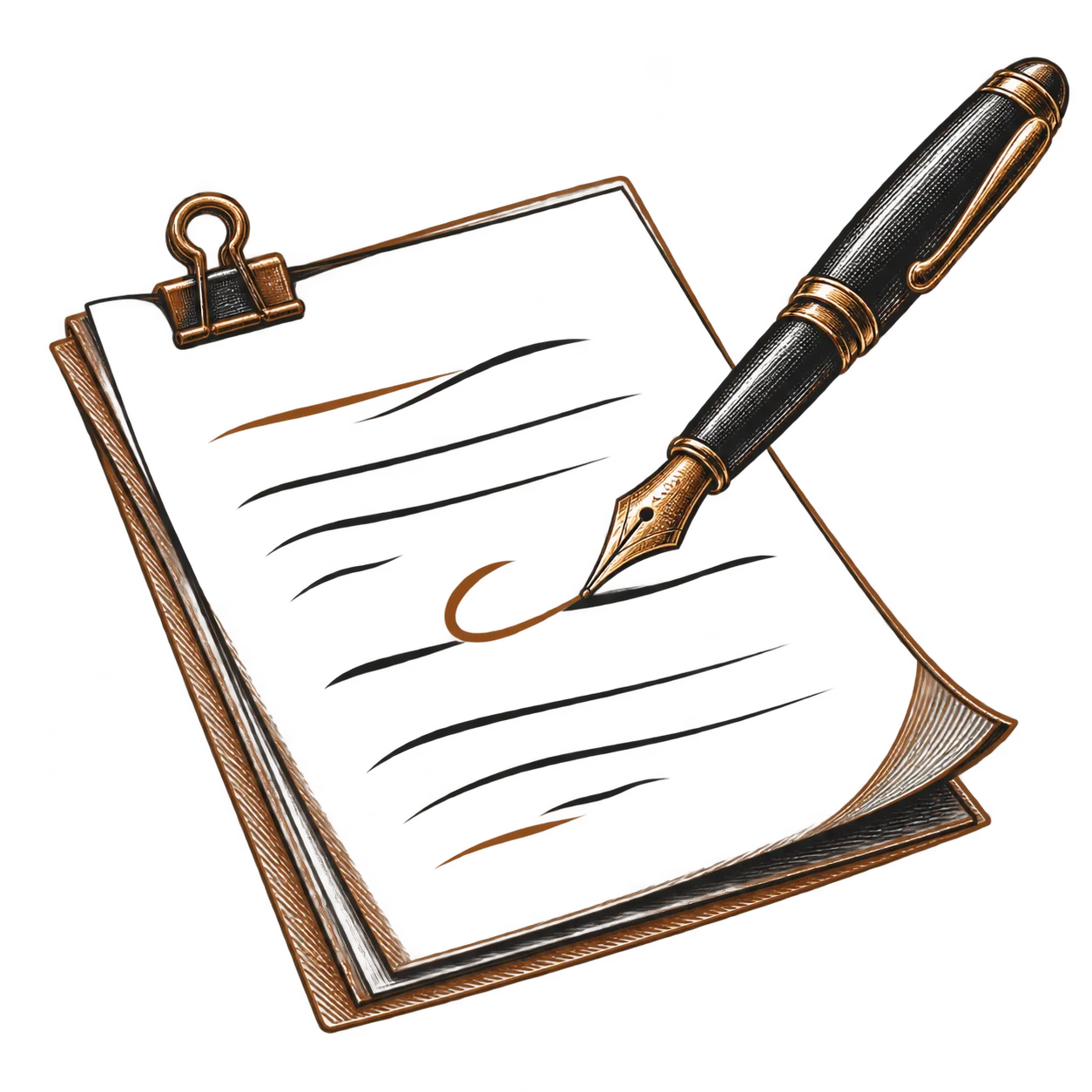 A fountain pen marking corrections onto a clipped sheet of manuscript