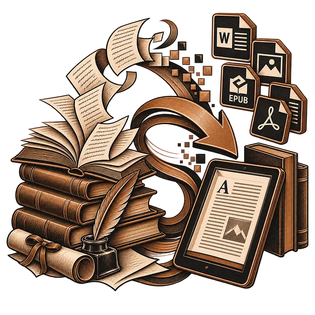 Illustration representing manuscript file conversion