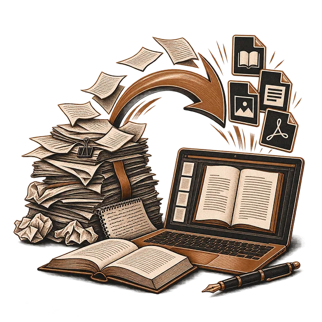 Illustration representing manuscript file conversion