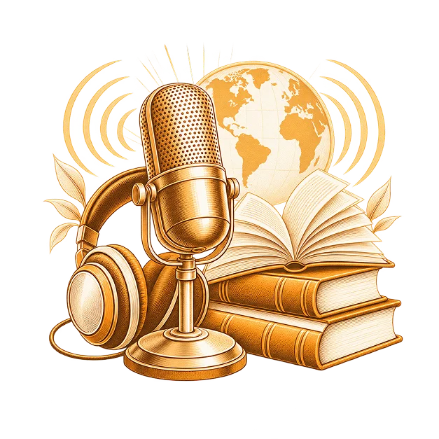 Line illustration of radio Book Talk for a book campaign